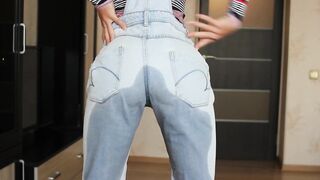 Girl pees jeans