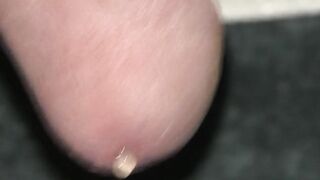 gravity pulls the precum out, leaking cum, spunk flow finish