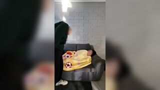 Chilean gets a ejaculation on her boobs