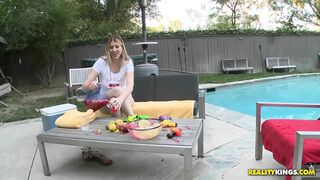Big Tit Blonde Bombshell Atheena Pleasures Teases Voodoo at the Pool Side Gets Pounded