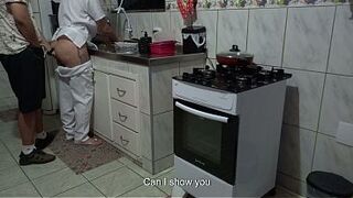 Maid had her ass used while washing dishes.