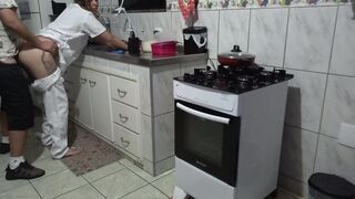 Maid had her ass used while washing dishes.