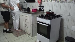 Maid had her ass used while washing dishes.