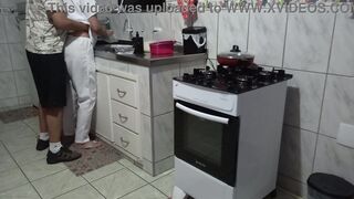 Maid had her ass used while washing dishes.