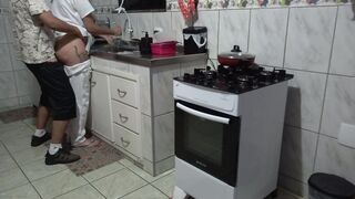 Maid had her ass used while washing dishes.