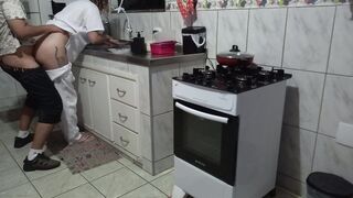 Maid had her ass used while washing dishes.