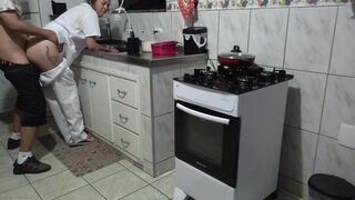 Maid had her ass used while washing dishes.