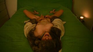 hot amateur masturbating and moan on the couch wearing fur coat