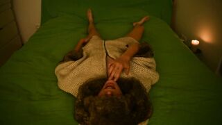 hot amateur masturbating and moan on the couch wearing fur coat