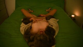 hot amateur masturbating and moan on the couch wearing fur coat