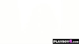 Tiny ebony MILF pornstar Alexis Tae fleshly masturbation after interview
