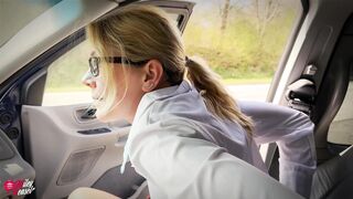 Submissive Whore Blindfolded, Exposed and Used While Driving on the Highway!