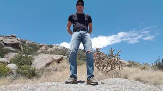 High desert hike pissing and cumming in public in 1080p