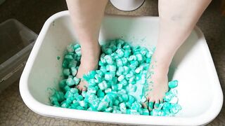 Pleasure with packing peanuts and green paint