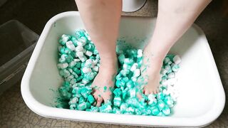 Pleasure with packing peanuts and green paint