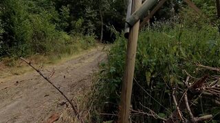 How far does she dare to walk away from her clothes bare in the woods?