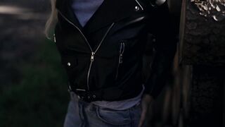 Outdoor Blow job-job in the Forest in Levis Jeans and Leather Jacket