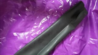 Putting on long Latex opera gloves