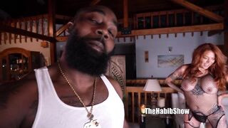 EVEE GRAVEES chokes on Ace Biggs BBC in advance of letting him pound her BALD COOKIE in her mesh jumpsuit