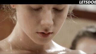 Oiled Lesbian Body Worship in Luxury Baths, Golden-haired Spread Open... two Beauties Can't Stop Touching Her