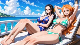 One Piece - Nico Robin eating Nami's cunt and butt then fingering her