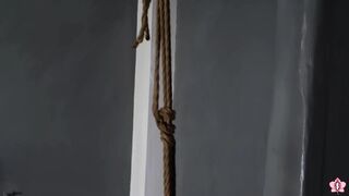 Hanging by Her Ankles From Rope Slavery, Slave Mila Can't Escape the Wand Attached to Her Swollen Cunt