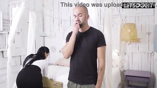 Package Delivery Drives Busty Dark Haired MILF to Solo Sex-toy Play in Stockings