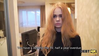 DEBT4k. Perfectly looking ginger gets rid of debts after hawt sex