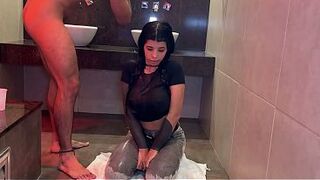 Smutty and Obedient Slut! Humiliation with milk, urinate, deep throat, and Sex in doggy style!