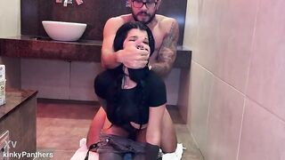 Smutty and Obedient Slut! Humiliation with milk, urinate, deep throat, and Sex in doggy style!