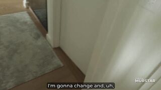 Step Mom with Massive Titties Shares the Bed with Step Son in Heart Peignoir and Gets Cum on Her Massive Booty After Spoon Sex