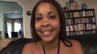 Curvy ebony enjoys taking schlong in her moist twat before facial