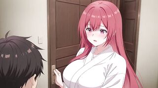Stepson Came Home Early and Caught Dad's Wife Cooking in a Tiny Robe. Kureha Enomoto Manga Cosplay (AI-generated)