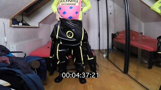 How long it need for slip on in inflatable MD-Latex Cyborg Suit