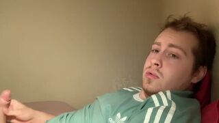 Tattooed man trying to get his schlong up for hard masterbation big cumshot