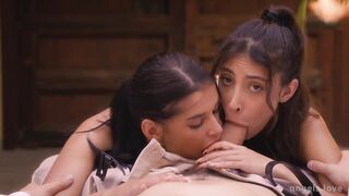 CUTIES.LOVE two astounding angels Asandra Dewy and Eva Generosi fucking one guy on vacation