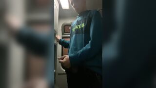 I'm jerking off in the train crap-house, they almost caught me, a tot of cum