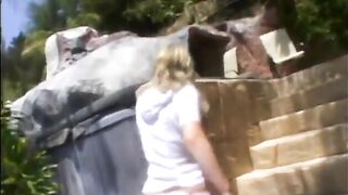 Hot skinny chick gets her mouth filled with wang and cum in the sun