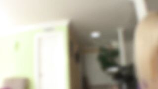 Chap licks and drills blue-eyed teen's taut cunt in the living room