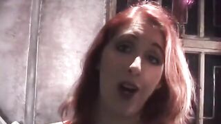 Beautiful playgirl slaps serf chap's ass and makes him suck her boobs on the floor