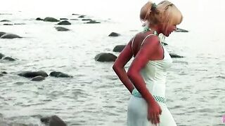 18yo Golden-haired Carmen H Masturbates Her Enchanting Pussy At the Beach!