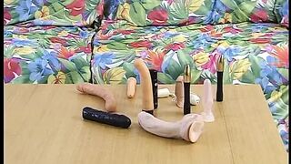 Overweight MILF moans as she thrusts her bald cunt with a biggest sex-toy