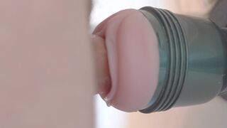 I bang deep my Fleshlight and i let my palpitating big dong cum inside orgasm