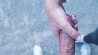 Public Parking Lot Handjob Gone Wild: Juicy & sloppy Handjob leads to huge Tit Spunk fountain