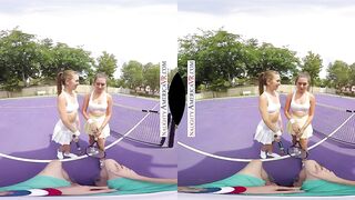 Tennis lessons take a pause when two babes come to a conclusion to go back to your place and play with your balls