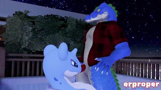Erpleasure in VR Chat: Cajun Feral Gator Breeds a Thick Anthro Lapra
