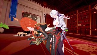 Futas Raiden, Mavuika and Arlecchino threesome