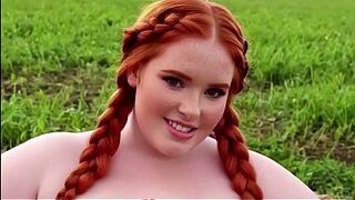 Plump milkmaid. Sex on the farm. Big bazookas. (AI).