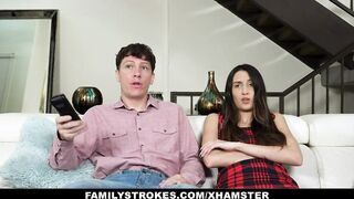 Sister Rides Her Stepbrother While Watching TV