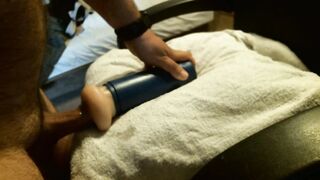 Screwing my cyberskin for 15 minutes - external jizz flow.